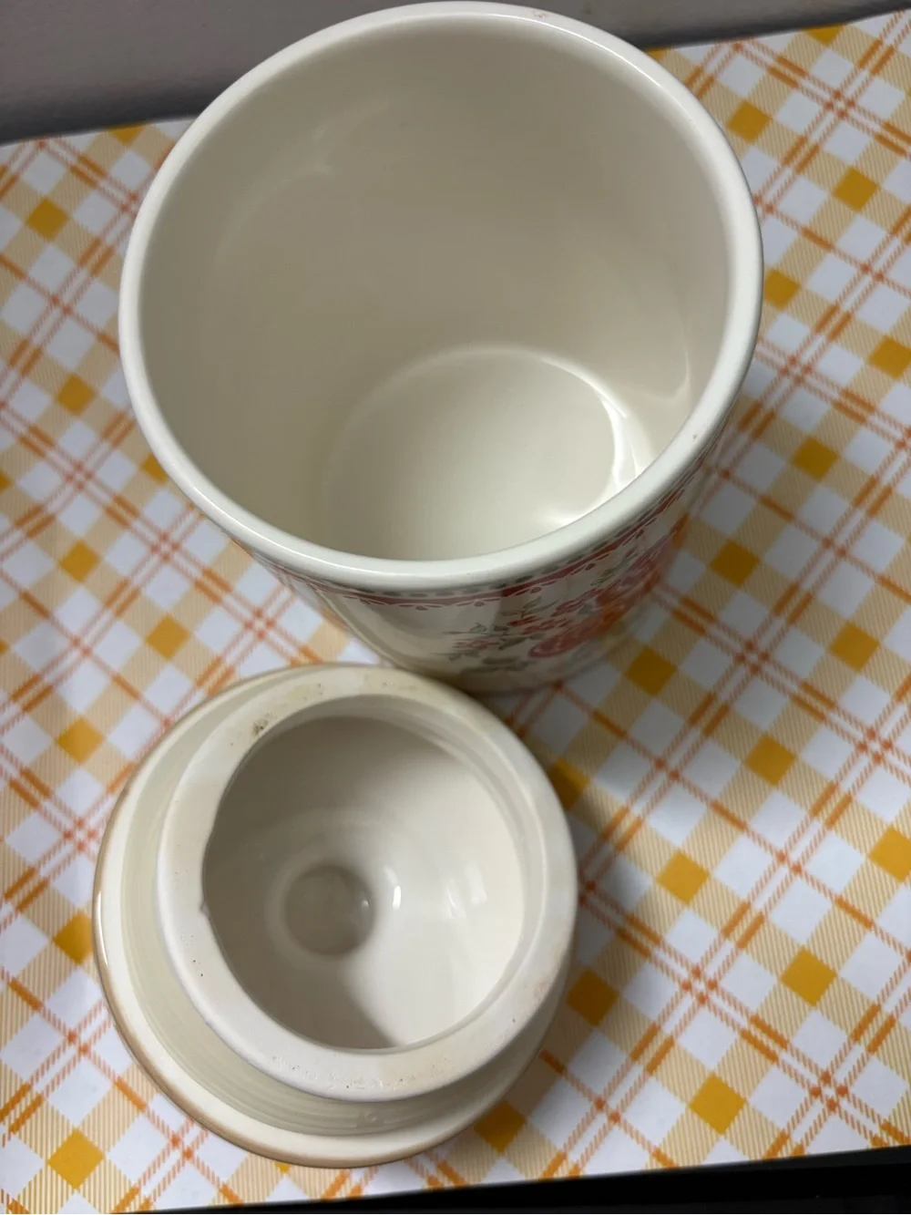 Cream Ceramic Canister with Red Floral Design